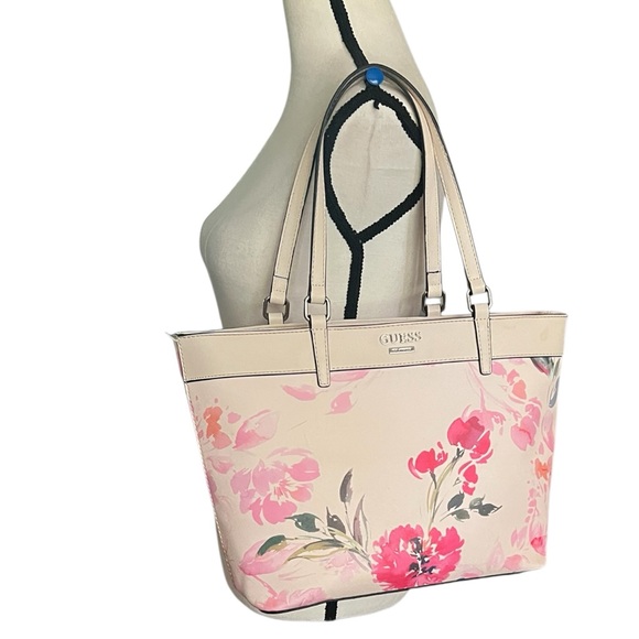 Guess Front Logo Floral Tote Shoulder Handbag - Picture 1 of 8